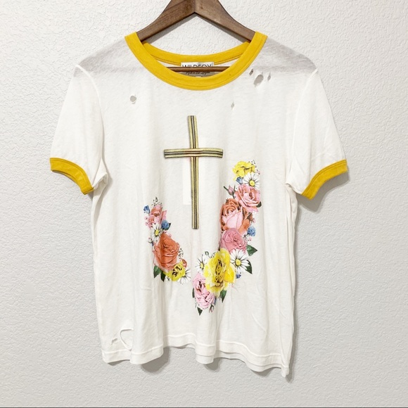 WILDFOX Floral Cross Confessional Tee - Picture 1 of 6